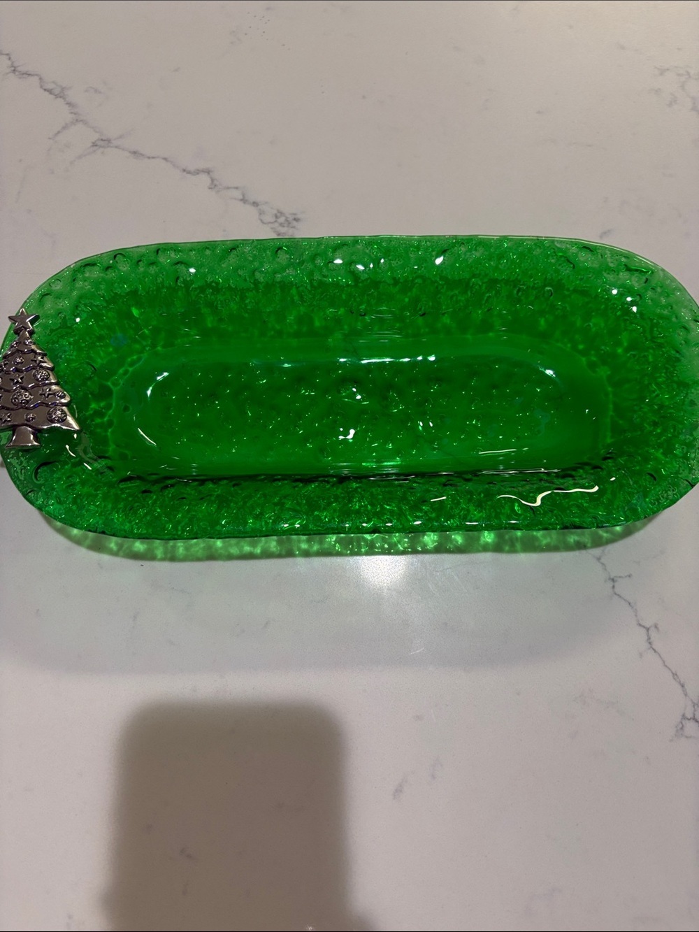 Green Decorative Glass Tray with Silver Christmas Tree Accent - Picture 3 of 6